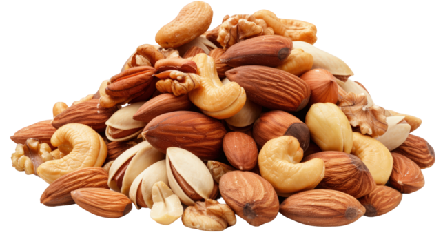Mix of various nuts isolated on transparent background