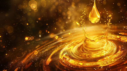 Golden oil drop with magic light energy swirl surrounded the light