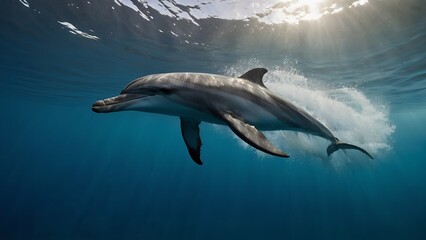 Naklejka premium Dolphins making stunning splashes as they leap together