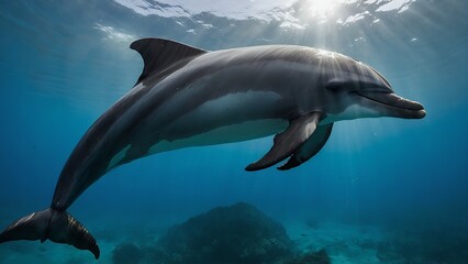 Obraz premium Dolphins gliding gracefully under the sunlit sky