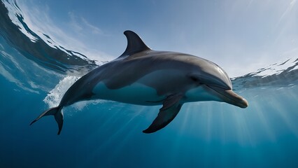Obraz premium A dolphin emerging with a burst of excitement