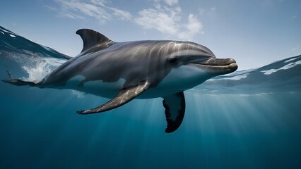 Fototapeta premium Dolphins making elegant arcs as they perform aerial stunts in the water