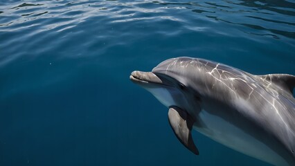 Fototapeta premium A pair of dolphins swimming side by side in the sunlit waters of the ocean