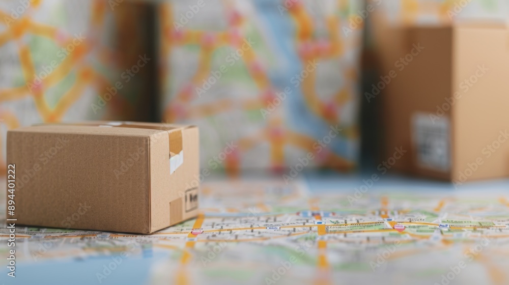Poster logistics manager planning efficient travel routes, strategizing package drop points on detailed map