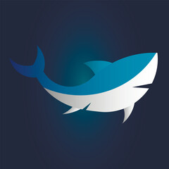 Shark logo template, vector icon, minimalistic design. Blue background. Flat illustration in golden ratio style.EPS 10