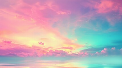 Obraz premium A mesmerizing pastel-colored sunset sky reflecting over a serene and tranquil ocean. Calm and peaceful.