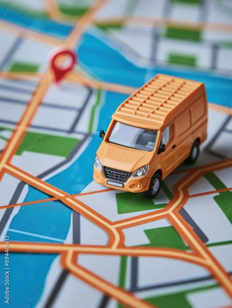 Poster manager observing vehicle positions and drop points on a travel map, emphasizing transportation and 