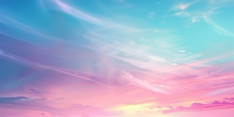 Obraz premium Beautiful sky with pink and blue gradient hues and wispy clouds. Perfect for backgrounds and design.