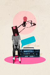 Composite artwork sketch collage of chatting cloud sms speech message silhouette young woman...
