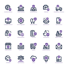Business Insurance icon pack for your website, mobile, presentation, and logo design. Business dual tone icon outline design. Vector graphics illustration and editable stroke.