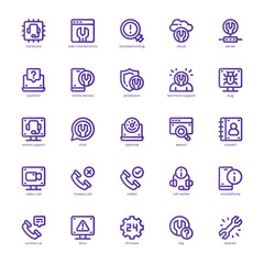 Tech Help and Support icon pack for your website, mobile, presentation, and logo design. Tech Help and Support icon basic line gradient design. Vector graphics illustration and editable stroke.