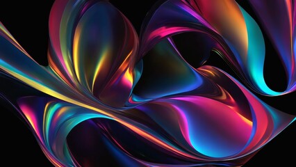 Naklejka premium Abstract painting with colorful swirls and vibrant lines, black background