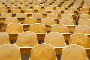 Fototapeta premium Empty snow-covered stands of the stadium. Beautiful simple AI generated image in 4K, unique.