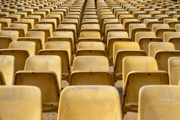 Fototapeta premium Empty stands and seats for fans and fans in the open-air stadium. Lack of fans during the pandemic.. Beautiful simple AI generated image in 4K, unique.