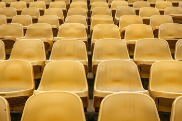 Naklejka premium Empty stands and seats for fans and fans in the open-air stadium. Lack of fans during the pandemic.. Beautiful simple AI generated image in 4K, unique.