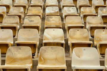 Fototapeta premium Empty stands and seats for fans and fans in the open-air stadium. Lack of fans during the pandemic.. Beautiful simple AI generated image in 4K, unique.