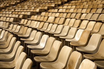 Fototapeta premium Empty stands and seats for fans and fans in the open-air stadium. Lack of fans during the pandemic.. Beautiful simple AI generated image in 4K, unique.