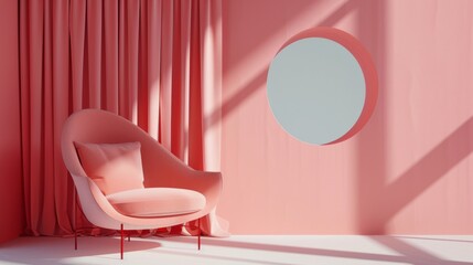 Minimalist Pink Room with Chair and Mirror
