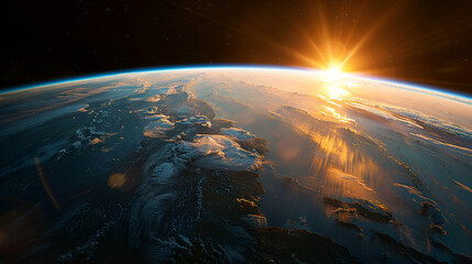 Earth as seen from space Sunrise view of the planet. Generative AI