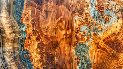 close-up of vibrant and intricate wood grain patterns with rich orange and brown tones and natural textures