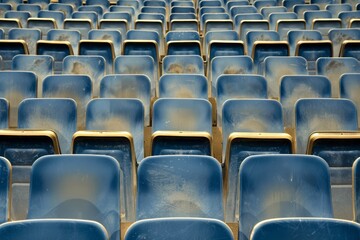 Fototapeta premium Empty stands and seats for fans and fans in the open-air stadium. Lack of fans during the pandemic.. Beautiful simple AI generated image in 4K, unique.