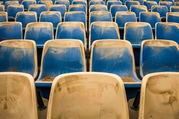 Obraz premium Empty stands and seats for fans and fans in the open-air stadium. Lack of fans during the pandemic.. Beautiful simple AI generated image in 4K, unique.