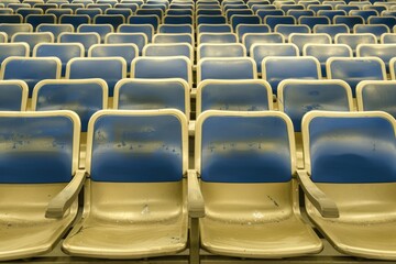 Obraz premium Empty snow-covered stands of the stadium. Beautiful simple AI generated image in 4K, unique.