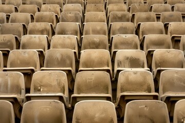 Fototapeta premium Empty snow-covered stands of the stadium. Beautiful simple AI generated image in 4K, unique.