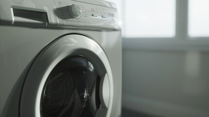 A close up of a washing machine in front of the window, AI