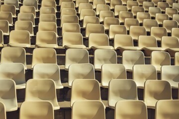 Naklejka premium Empty stands and seats for fans and fans in the open-air stadium. Lack of fans during the pandemic.. Beautiful simple AI generated image in 4K, unique.