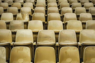 Fototapeta premium Empty stands and seats for fans and fans in the open-air stadium. Lack of fans during the pandemic.. Beautiful simple AI generated image in 4K, unique.