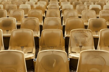 Fototapeta premium Empty stands and seats for fans and fans in the open-air stadium. Lack of fans during the pandemic.. Beautiful simple AI generated image in 4K, unique.