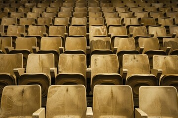 Fototapeta premium Close-up taken of empty blue stadium seats with no people around. Beautiful simple AI generated image in 4K, unique.