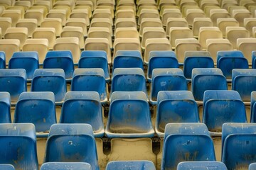 Obraz premium Empty stands and seats for fans and fans in the open-air stadium. Lack of fans during the pandemic.. Beautiful simple AI generated image in 4K, unique.