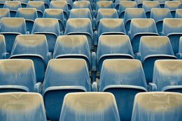 Obraz premium Empty stands and seats for fans and fans in the open-air stadium. Lack of fans during the pandemic.. Beautiful simple AI generated image in 4K, unique.