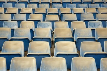 Naklejka premium Empty stands and seats for fans and fans in the open-air stadium. Lack of fans during the pandemic.. Beautiful simple AI generated image in 4K, unique.