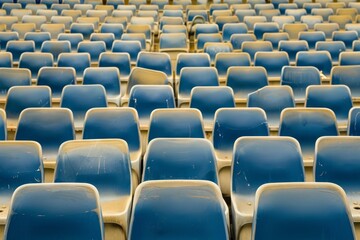 Empty stands and seats for fans and fans in the open-air stadium. Lack of fans during the pandemic.. Beautiful simple AI generated image in 4K, unique.