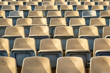 Empty stands and seats for fans and fans in the open-air stadium. Lack of fans during the pandemic.. Beautiful simple AI generated image in 4K, unique.