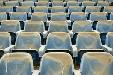 Naklejka premium Empty stands and seats for fans and fans in the open-air stadium. Lack of fans during the pandemic.. Beautiful simple AI generated image in 4K, unique.