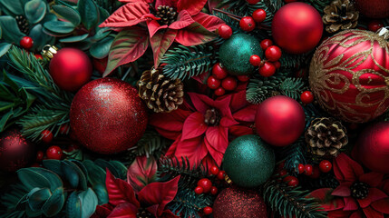 Red And Emerald Christmas Wreath Close-Up