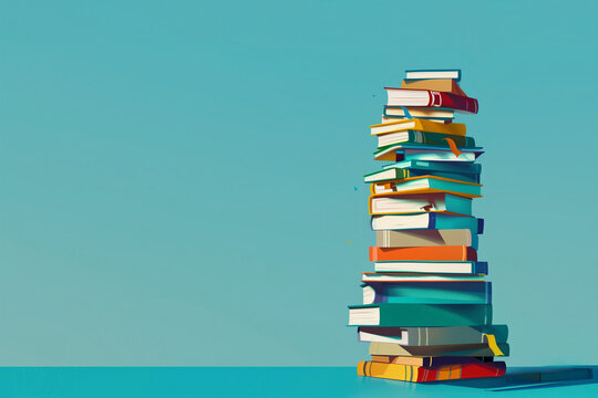 Pile of books flat vector illustration with color background, cartoon style, high resolution