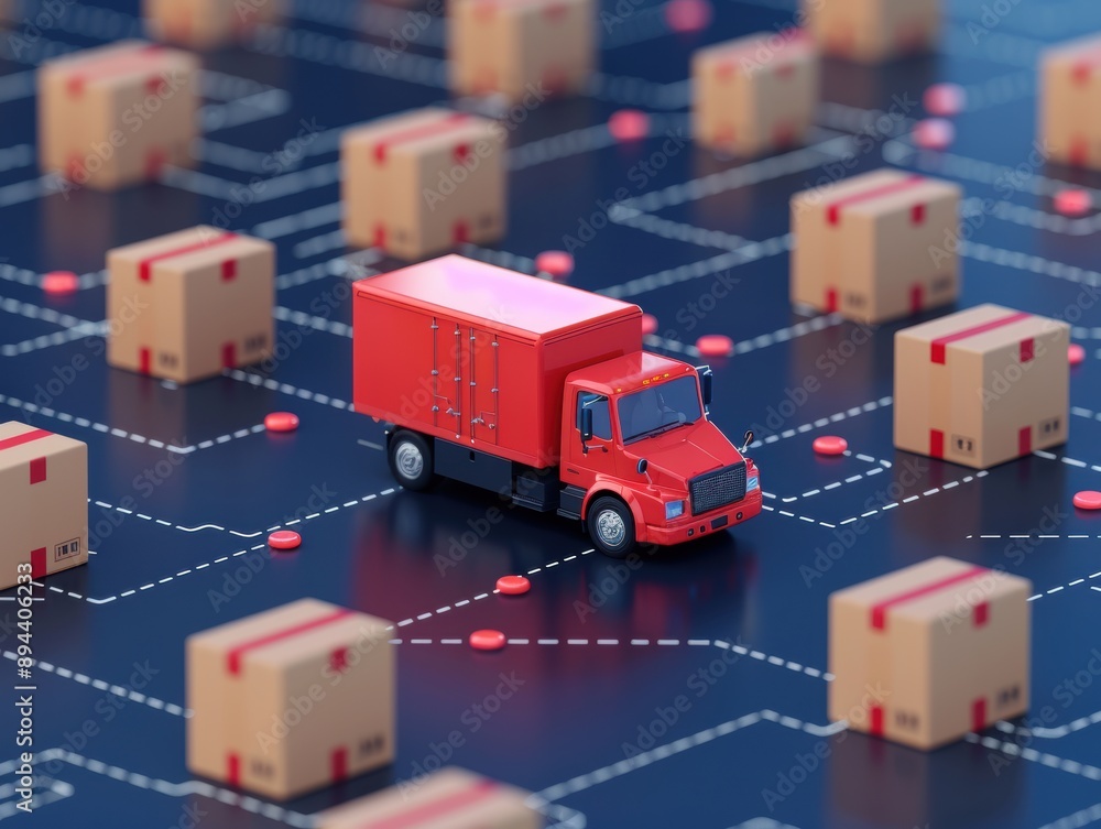 Poster logistics dispatch interface, a sleek real-time display showcasing vehicle and package information, 