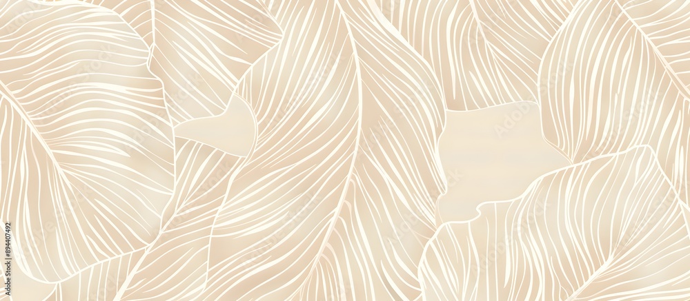 Poster a seamless pattern with delicate white lines, creating an elegant outline of palm leaves on a pale b