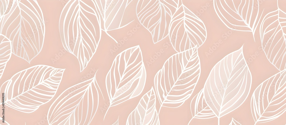 Poster a seamless pattern with delicate white lines, creating an elegant outline of palm leaves on a pale b