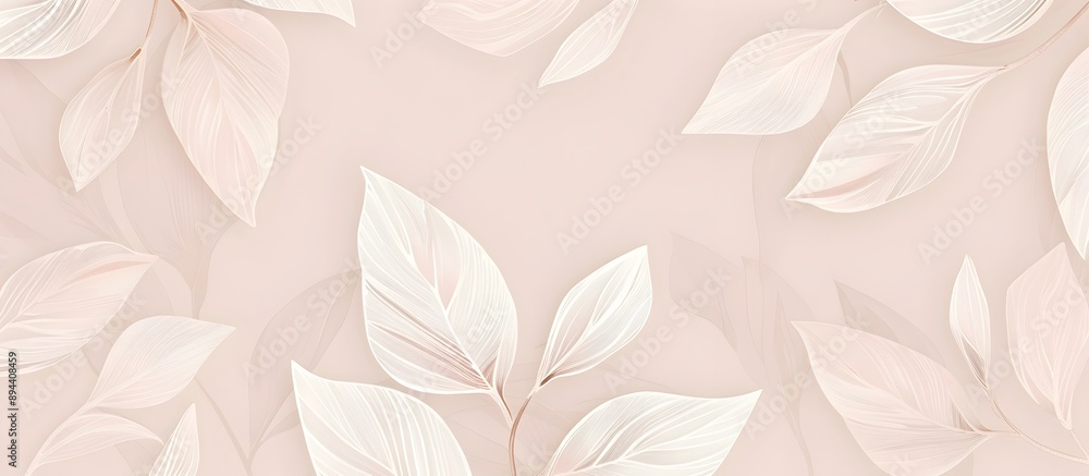 Poster a seamless pattern with delicate white lines, creating an elegant outline of palm leaves on a pale b