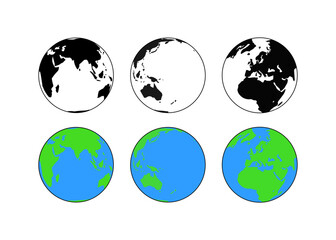 Earth set icons. Silhouette and flat styles. Vector icons.
