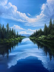 Fototapeta premium A river backdrop reflecting climate influences highlights how changing weather patterns and environmental conditions impact the river's appearance and surroundings.