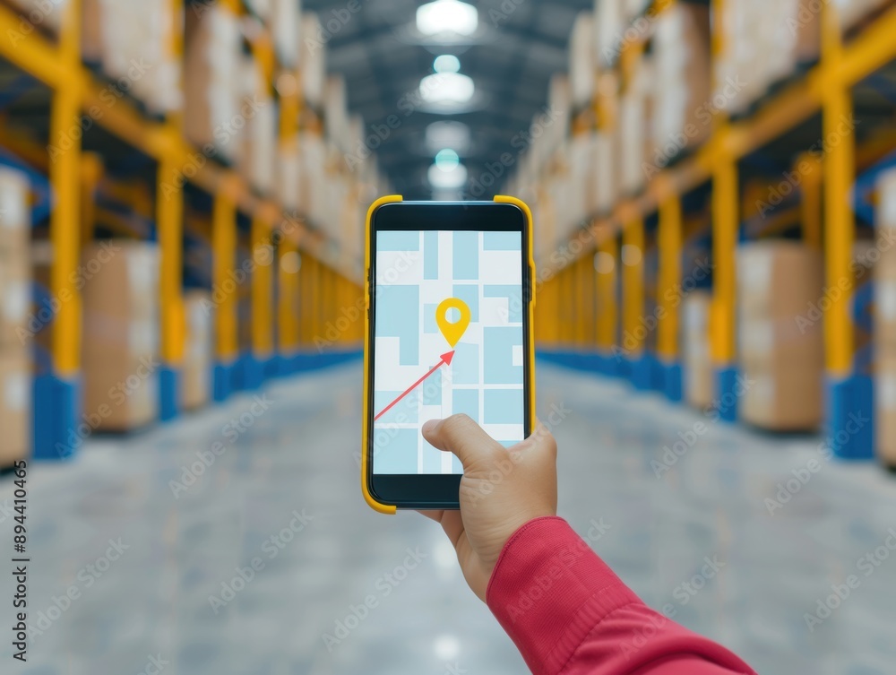 Poster augmented reality travel logistics manager, featuring interactive drop points and transportation opt