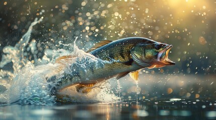 big fish jumping out of the water against the backdrop of nature