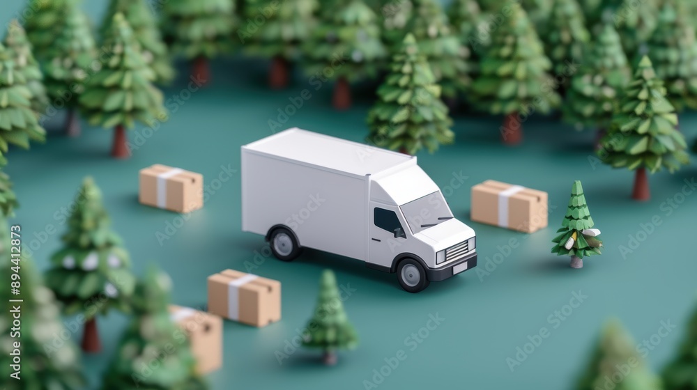 Poster efficient dispatch system, vehicles with packages ready for delivery, organized notifications, ample